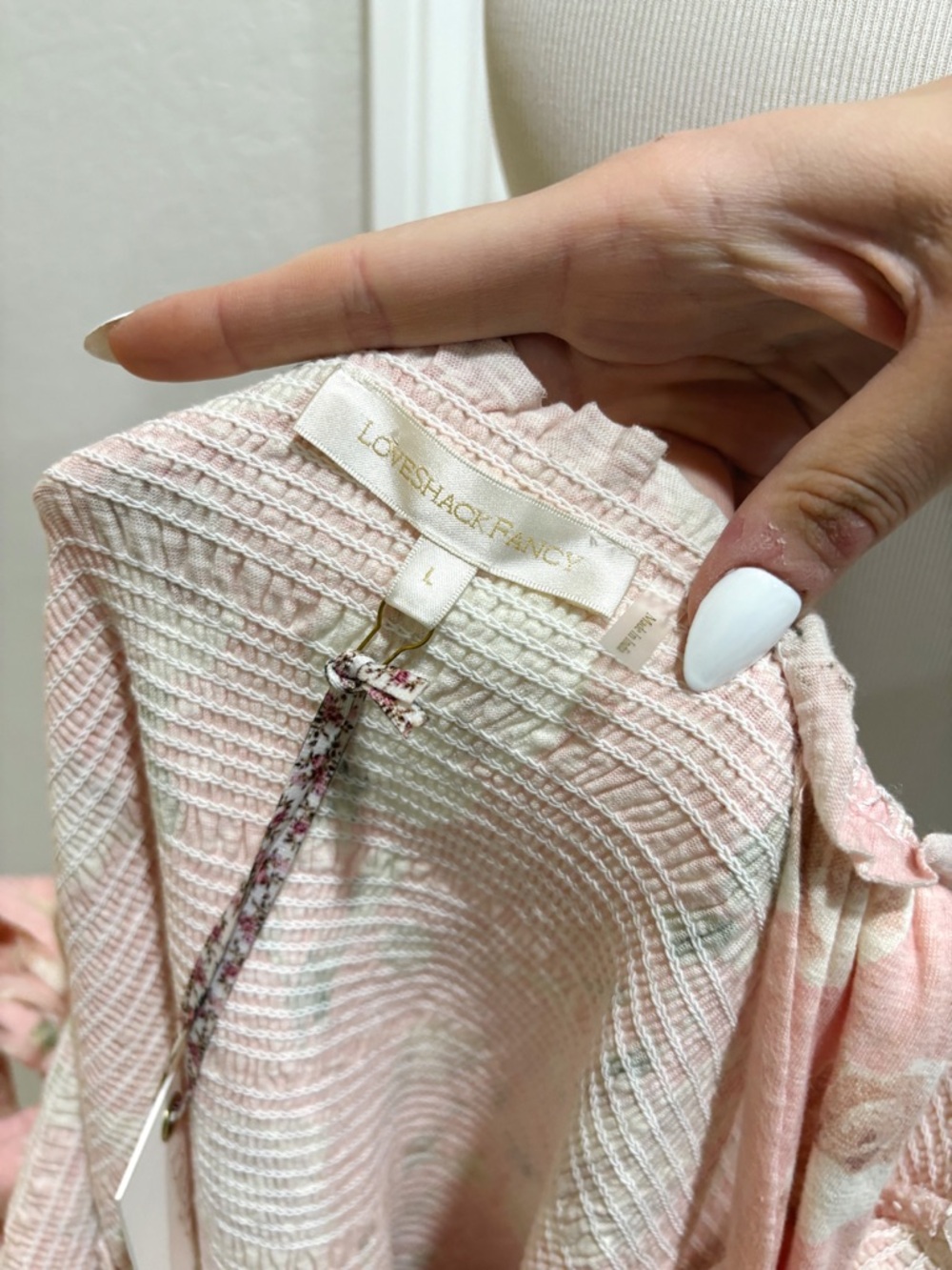 NWT LoveShackFancy Pink Norna Dress Ballet Pink Floral Tie-Shoulder Dress Large - Picture 8 of 11